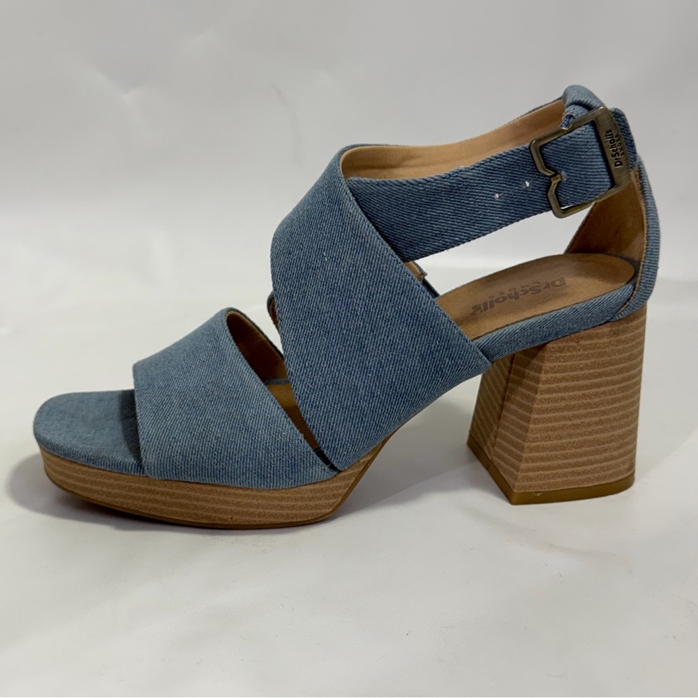 Dr Scholl’s Platform Chunky Heels Ankle Strap Sandals 8 M Blue Denim - Picture 7 of 15